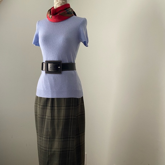 Ralph Lauren Vintage Plaid Tartan Tweed Wrap Fringed Maxi Skirt Green 4 - Picture 13 of 13